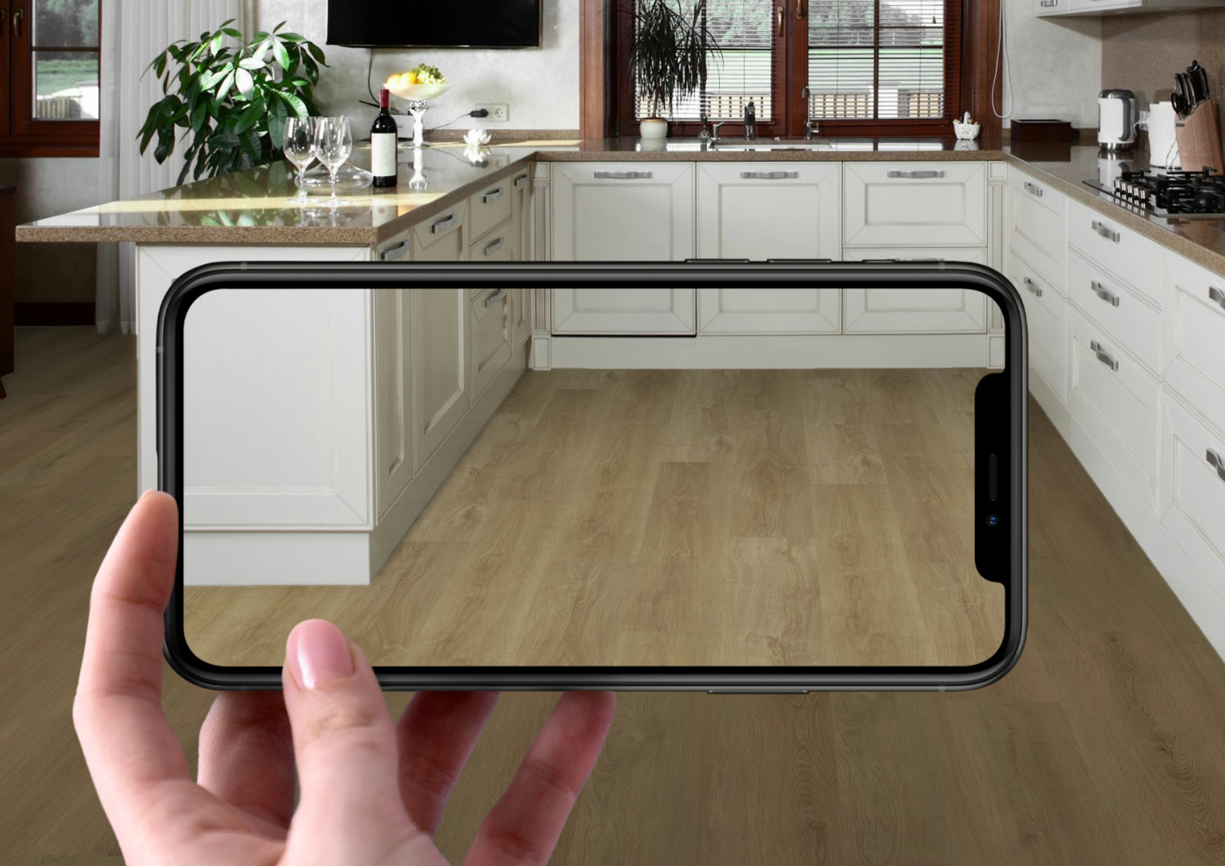 NovoCore Flooring Visualiser kitchen Bothy vs Bungalow